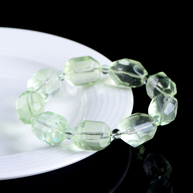 Natural Green Fluorite Fluorite Crystal Faceted Freeform Beaded Bracelet thumbnail 3