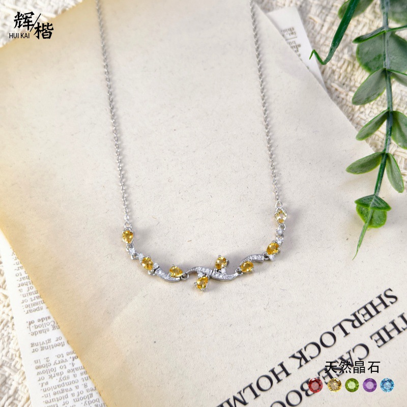 Natural Sterling Silver 925 Sterling Silver Garnet Topaz Crystal Pear Shape Necklace