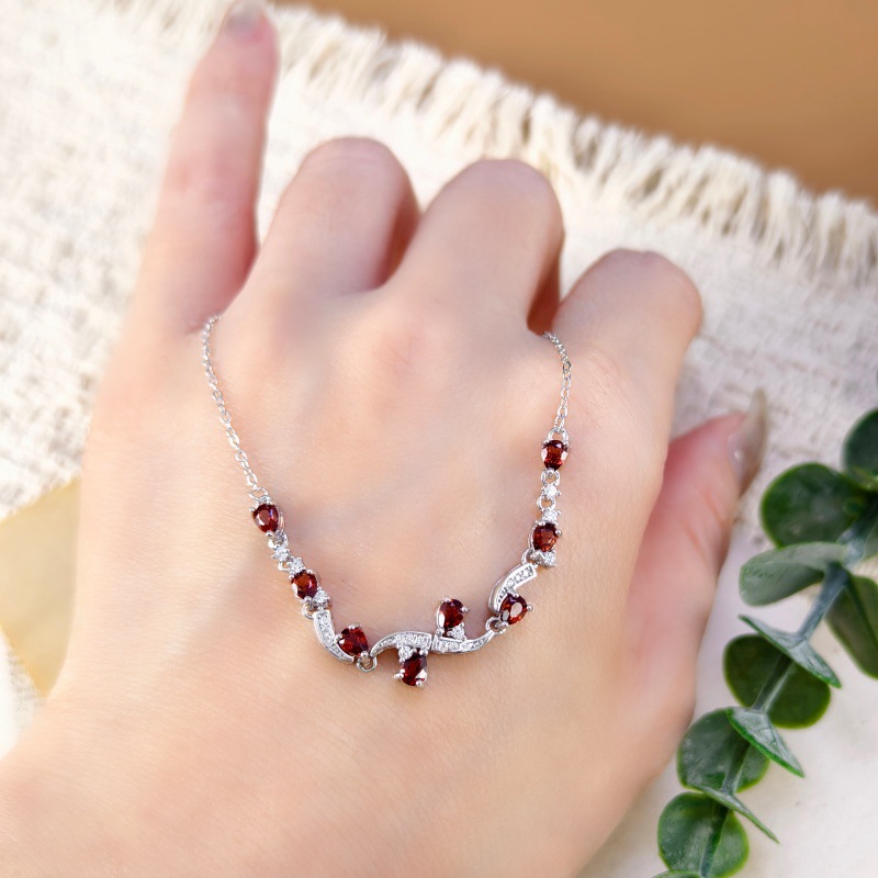 Natural Sterling Silver 925 Sterling Silver Garnet Topaz Crystal Pear Shape Necklace thumbnail 2