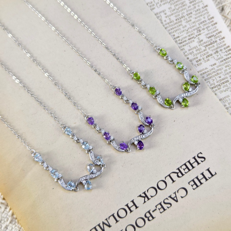 Natural Sterling Silver 925 Sterling Silver Garnet Topaz Crystal Pear Shape Necklace thumbnail 4