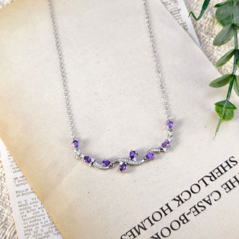 Natural Sterling Silver 925 Sterling Silver Garnet Topaz Crystal Pear Shape Necklace thumbnail 6