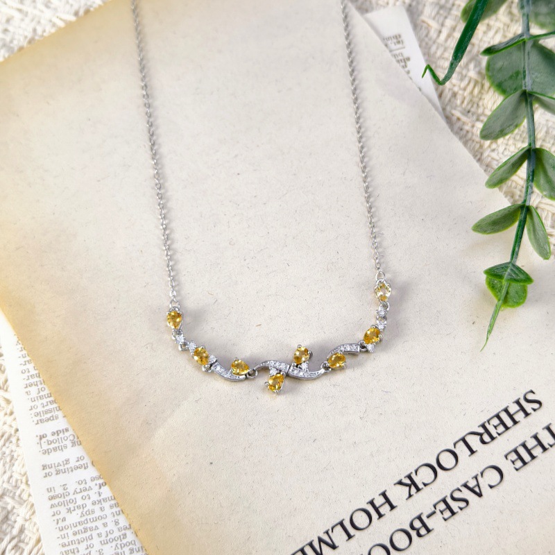 Natural Sterling Silver 925 Sterling Silver Garnet Topaz Crystal Pear Shape Necklace thumbnail 7