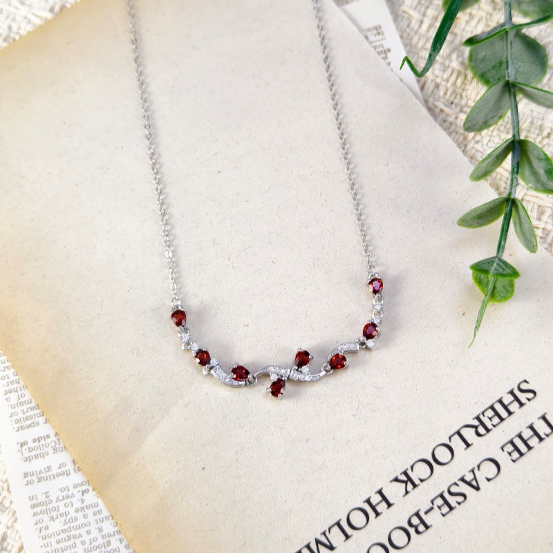 Natural Sterling Silver 925 Sterling Silver Garnet Topaz Crystal Pear Shape Necklace thumbnail 10