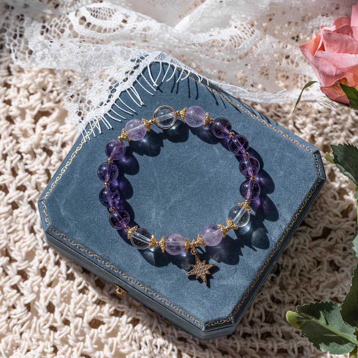 Natural Amethyst Crystal Unique Beaded Bracelet thumbnail 3