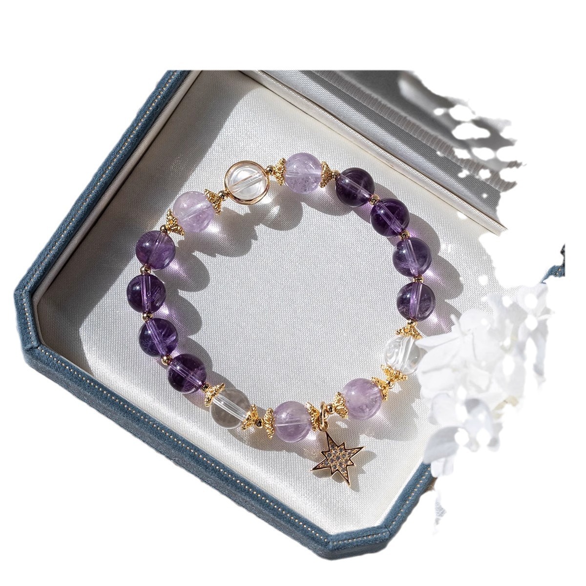 Natural Amethyst Crystal Unique Beaded Bracelet thumbnail 5