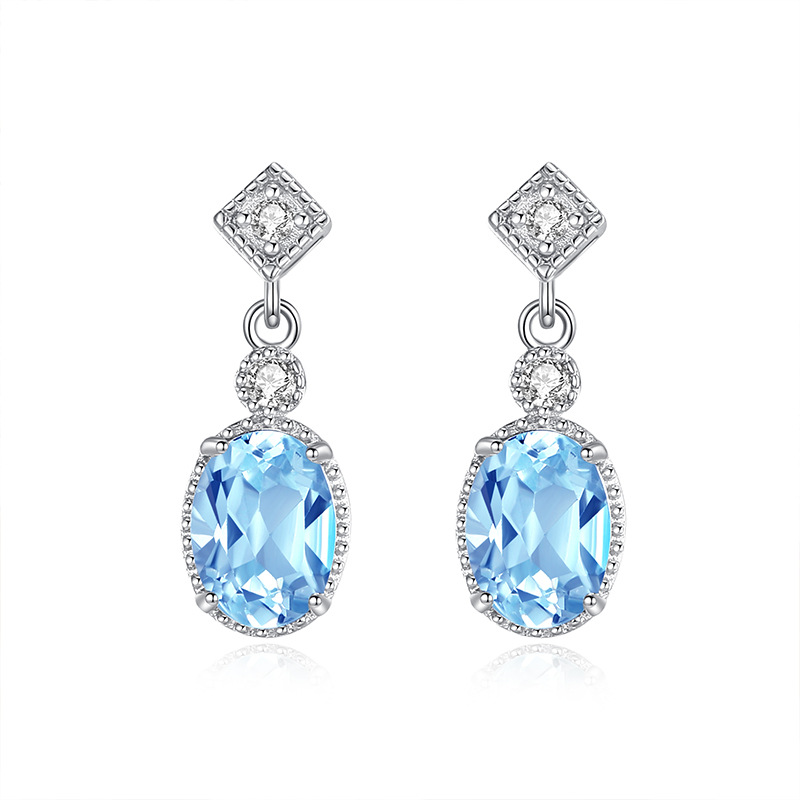 Natural Sterling Silver 925 Sterling Silver Garnet Topaz Crystal Stud Earrings