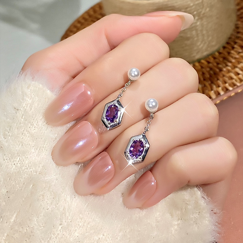 Natural Sterling Silver 925 Sterling Silver Crystal Tassel Unique Drop Earrings thumbnail 3