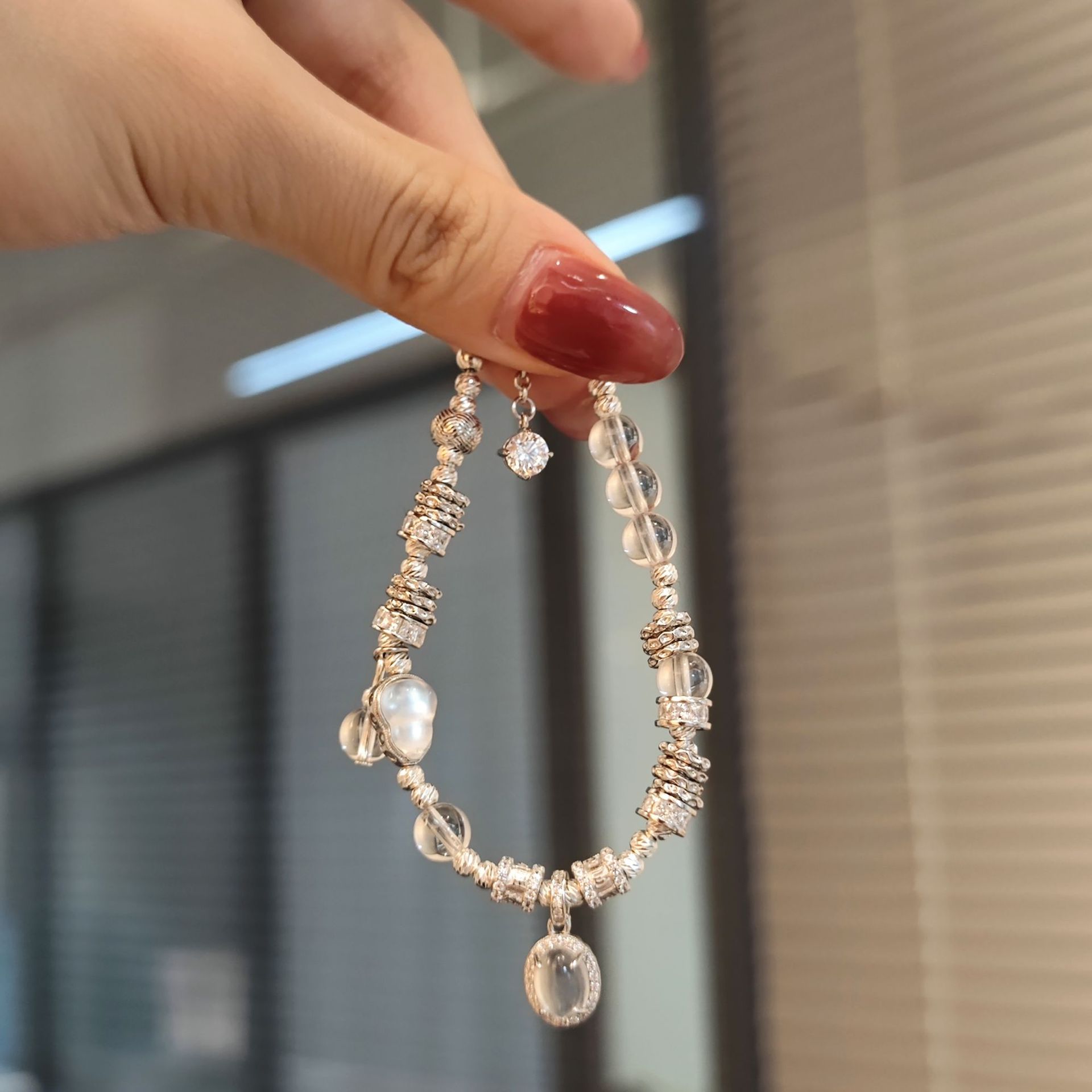 Natural Silver 925 Sterling Silver Clear Quartz Shuimo Jade Gourd Bracelet thumbnail 2