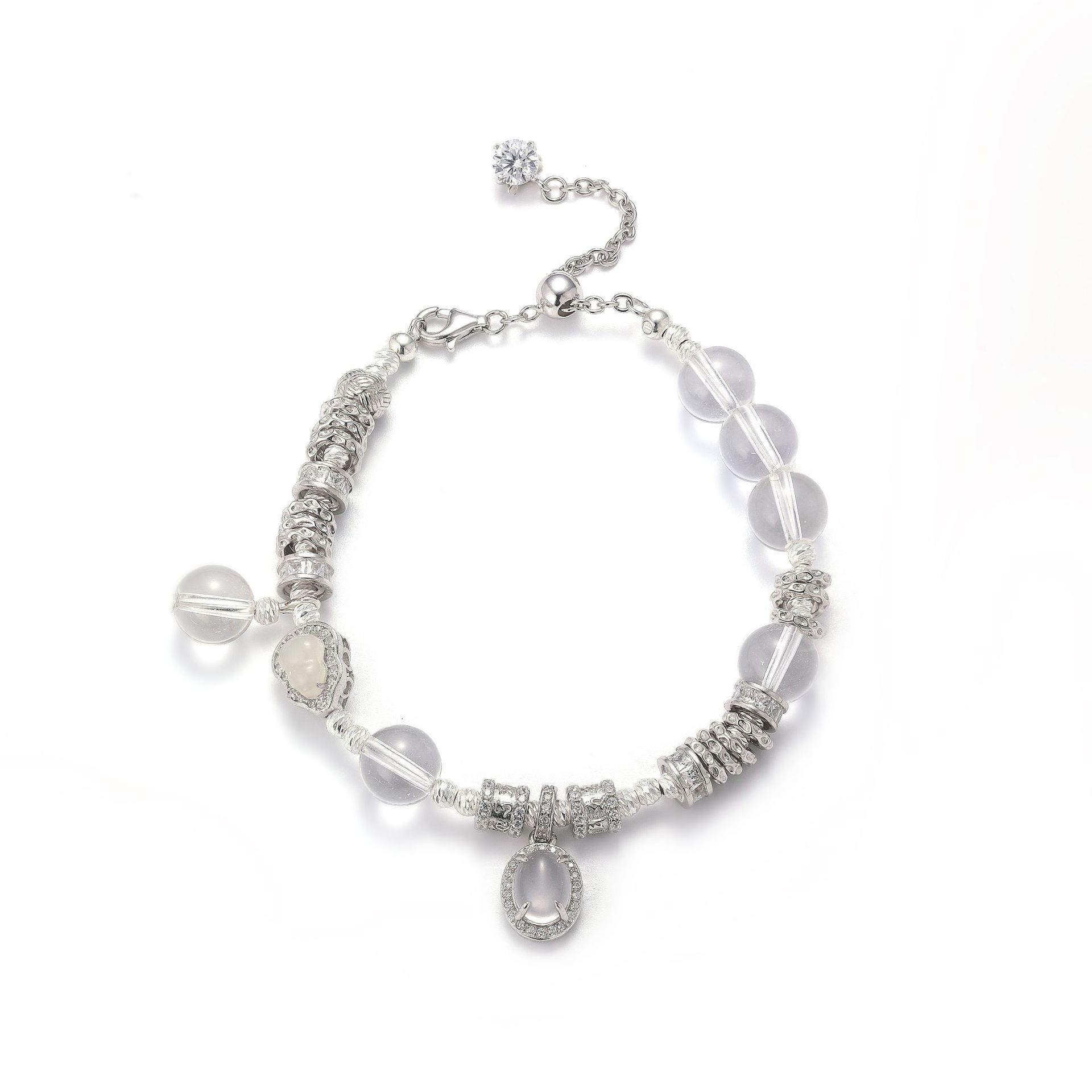 Natural Silver 925 Sterling Silver Clear Quartz Shuimo Jade Gourd Bracelet thumbnail 5