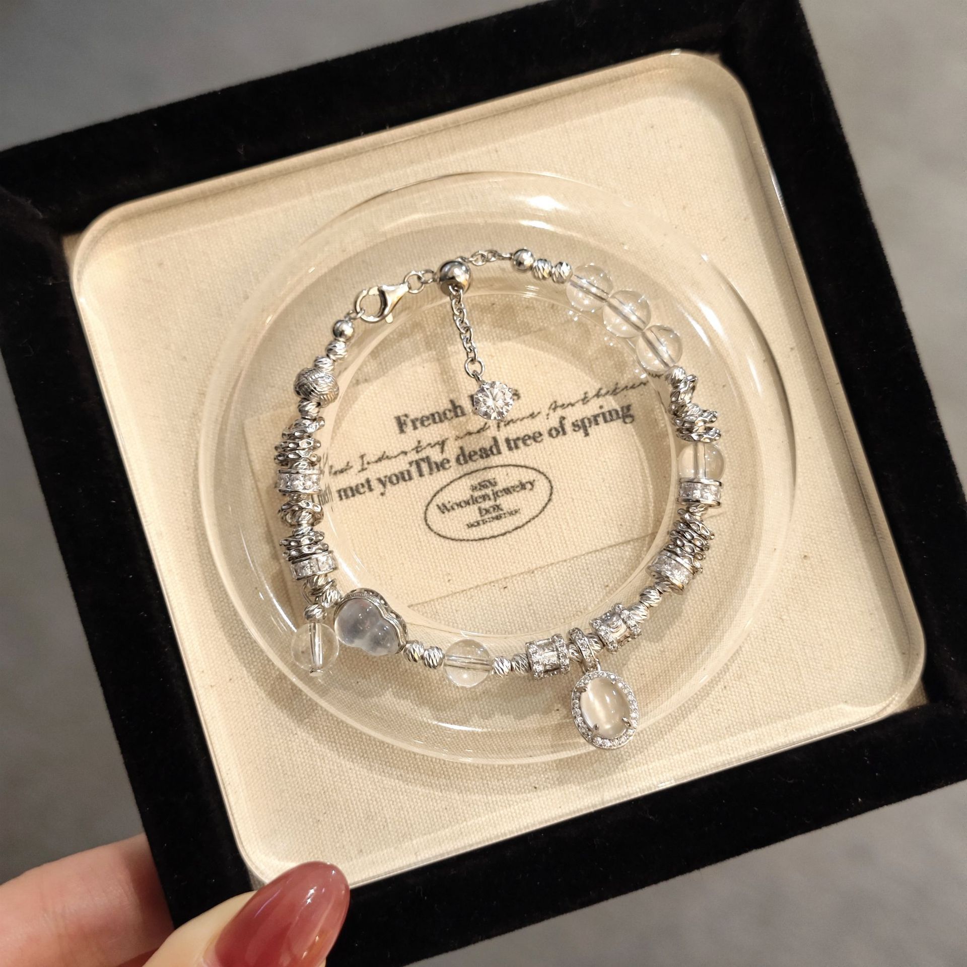 Natural Silver 925 Sterling Silver Clear Quartz Shuimo Jade Gourd Bracelet thumbnail 11