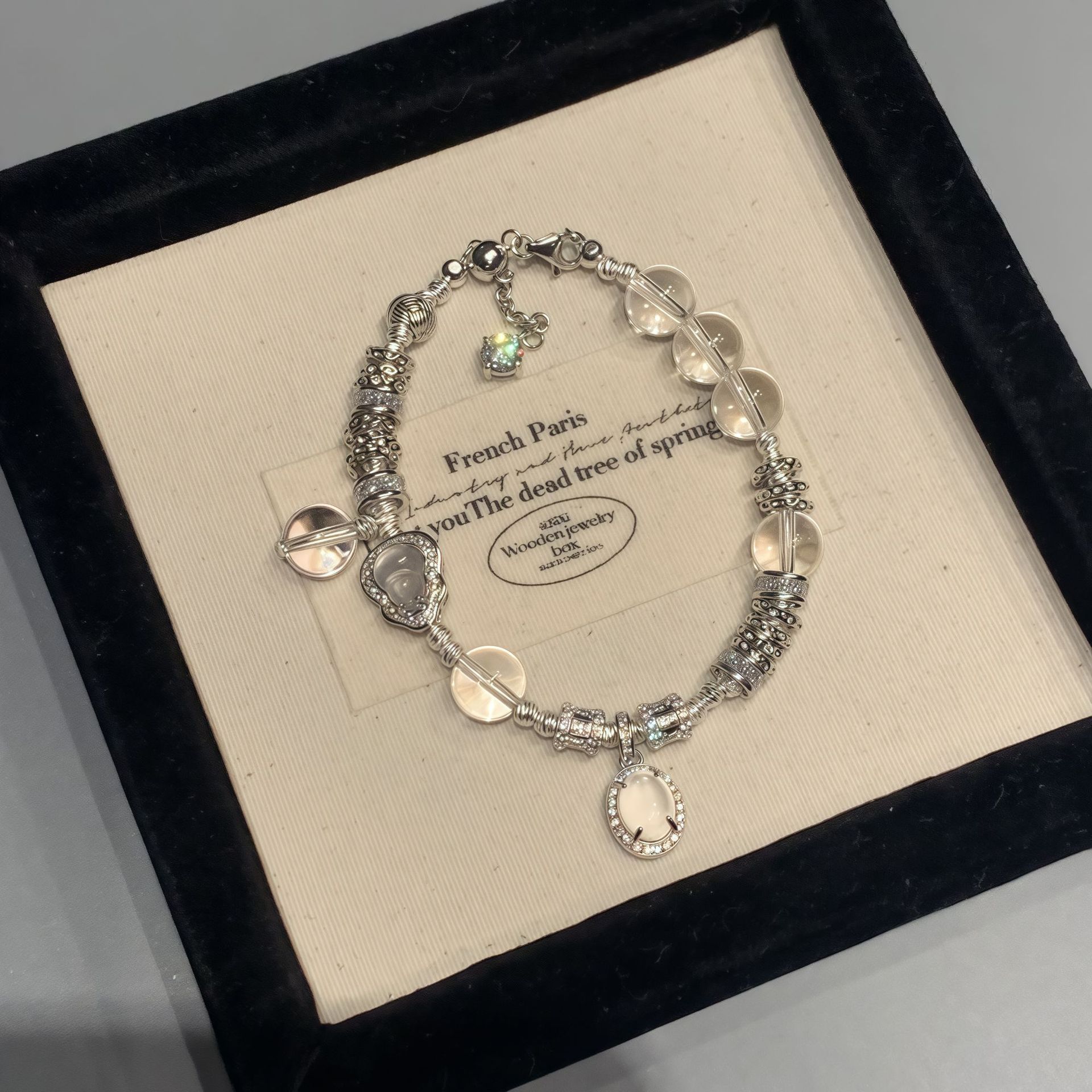 Natural Silver 925 Sterling Silver Clear Quartz Shuimo Jade Gourd Bracelet thumbnail 14