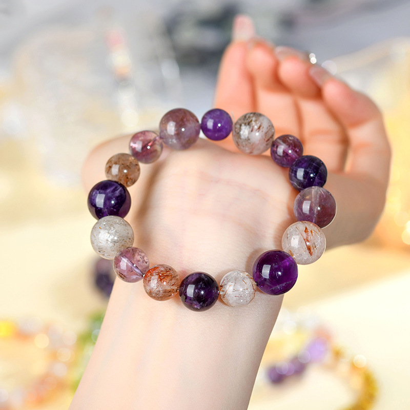 Natural Super Seven Amethyst Beaded Bracelet thumbnail 2