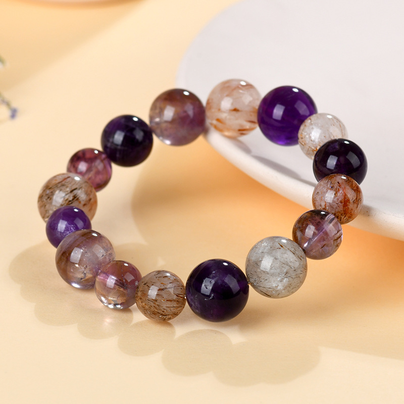 Natural Super Seven Amethyst Beaded Bracelet thumbnail 4
