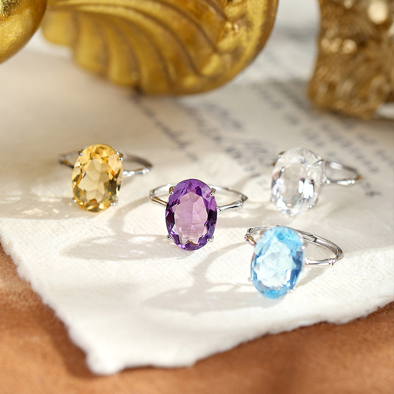 Natural Silver 925 Sterling Silver Amethyst Citrine Topaz Ring thumbnail 2