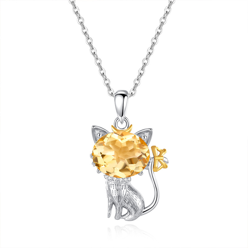 Natural Sterling Silver 925 Sterling Silver Crystal Cat Unique Pendant thumbnail 3