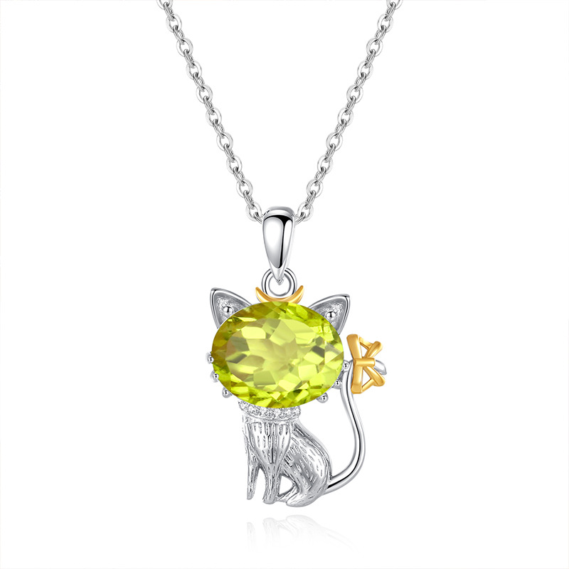 Natural Sterling Silver 925 Sterling Silver Crystal Cat Unique Pendant thumbnail 4