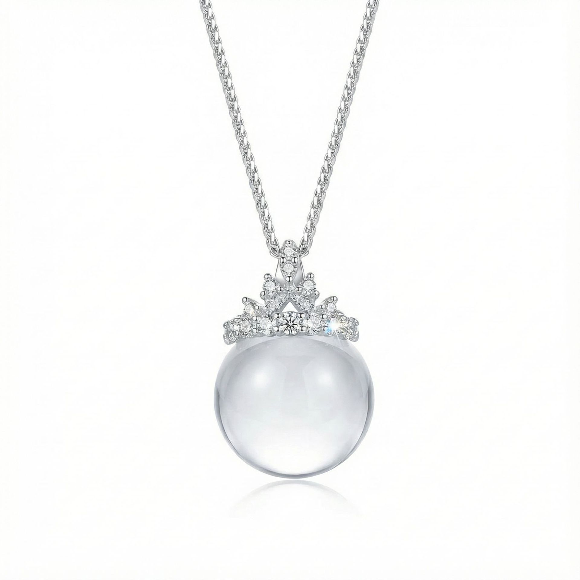 Natural Silver 925 Sterling Silver Clear Quartz Crown Pendant