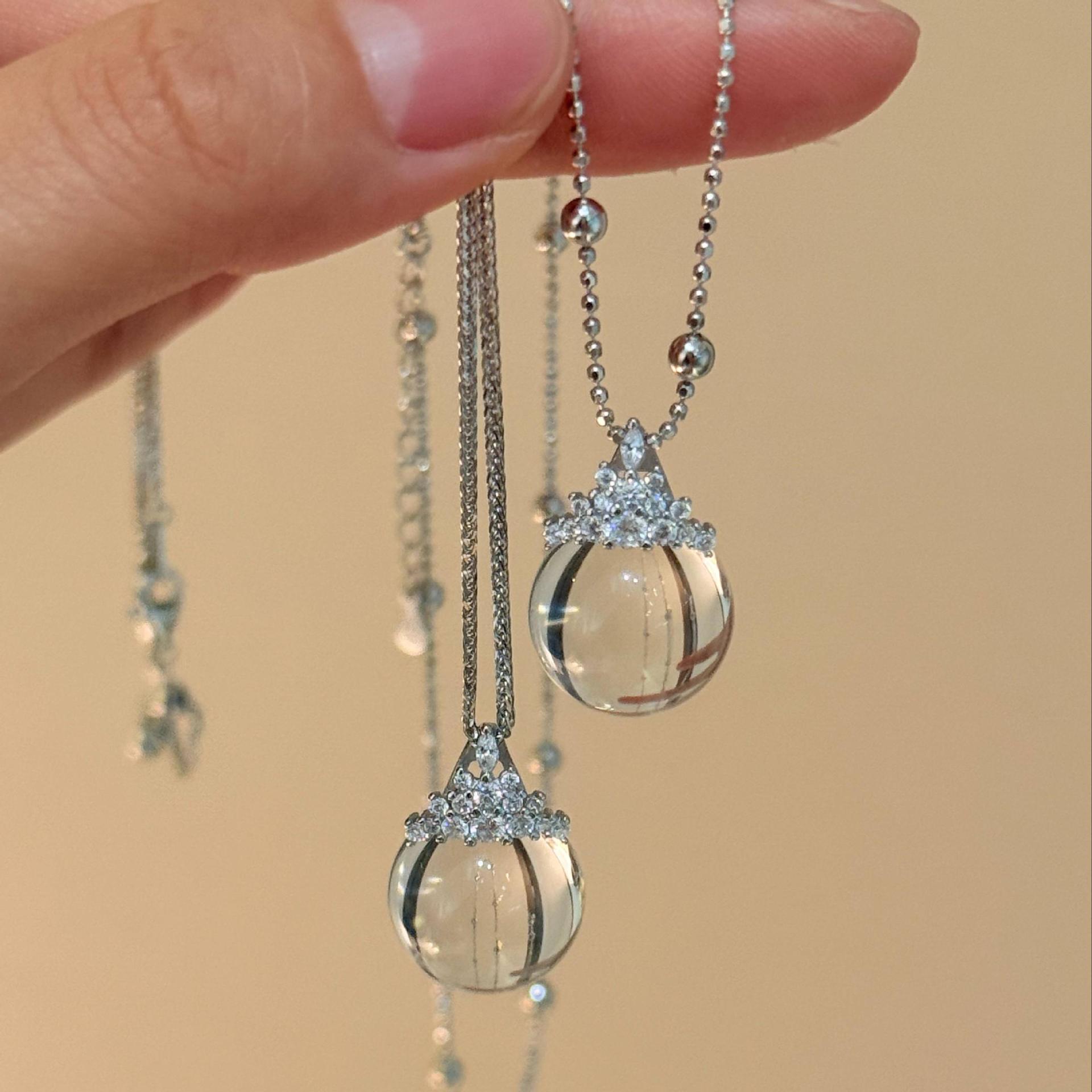 Natural Silver 925 Sterling Silver Clear Quartz Crown Pendant thumbnail 2