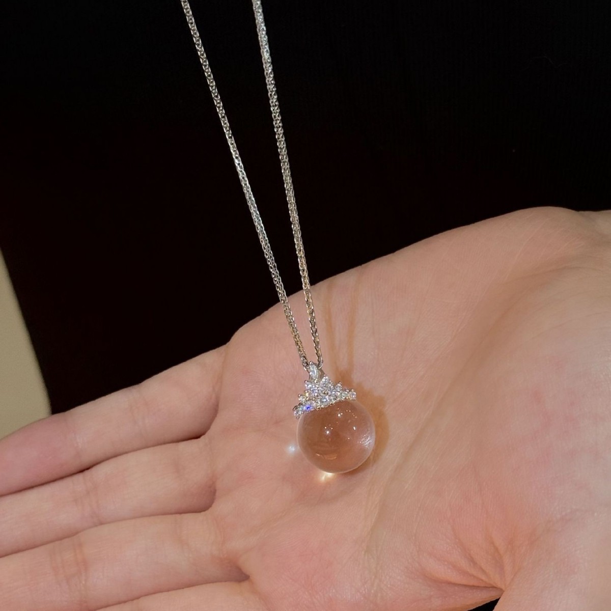 Natural Silver 925 Sterling Silver Clear Quartz Crown Pendant thumbnail 3