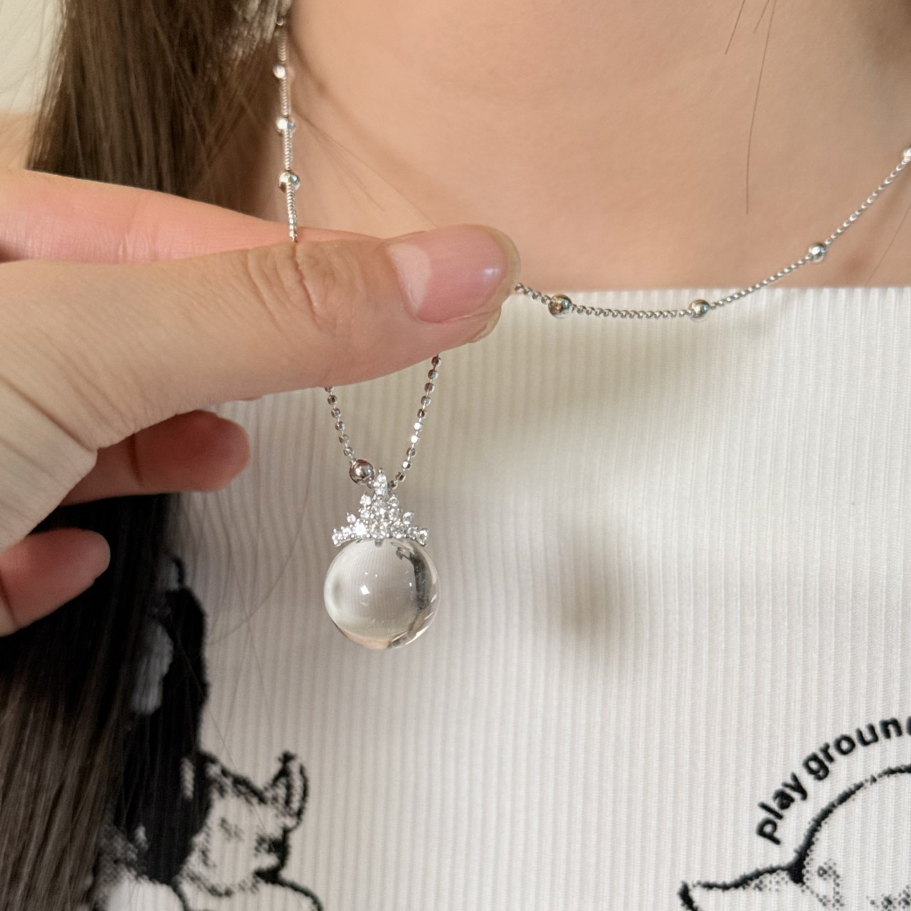 Natural Silver 925 Sterling Silver Clear Quartz Crown Pendant thumbnail 4