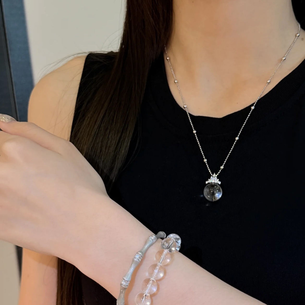 Natural Silver 925 Sterling Silver Clear Quartz Crown Pendant thumbnail 6