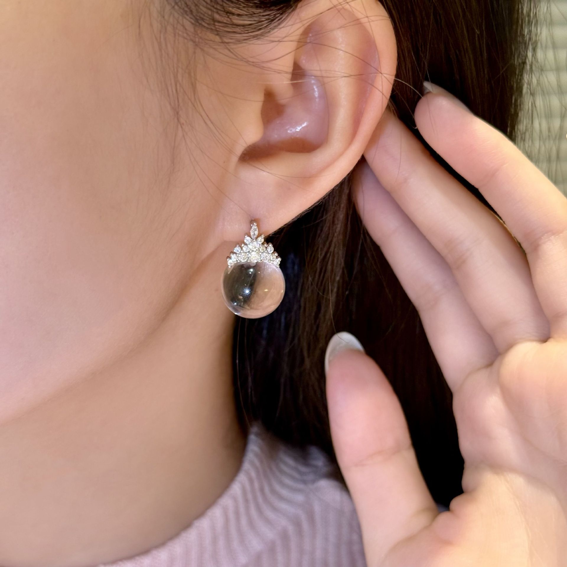 Natural Silver 925 Sterling Silver Clear Quartz Crown Fashion Versatile Stud Earrings thumbnail 30