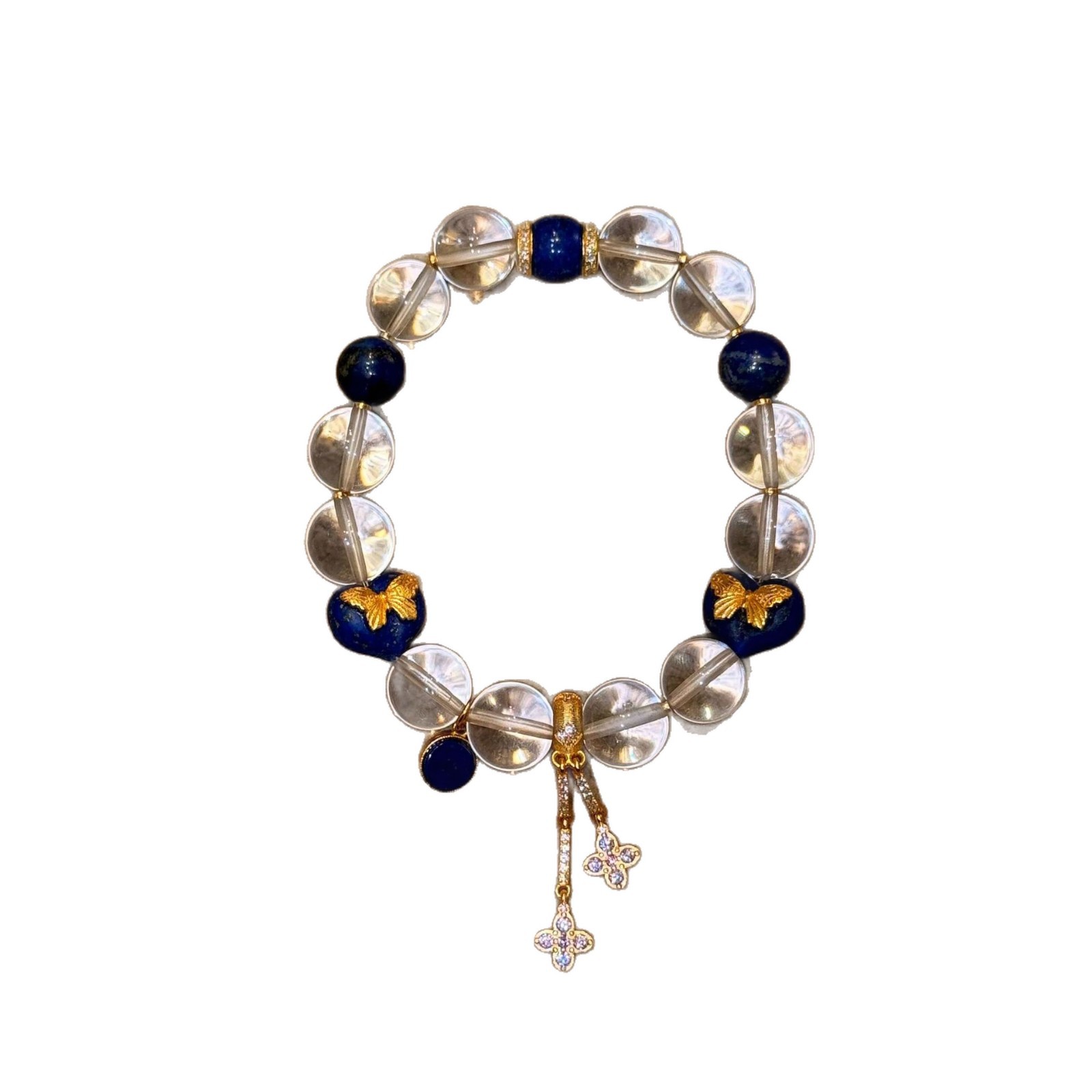 Natural Silver 925 Sterling Silver Clear Quartz Lapis Lazuli Gold Plated Fashion Beaded Bracelet thumbnail 5
