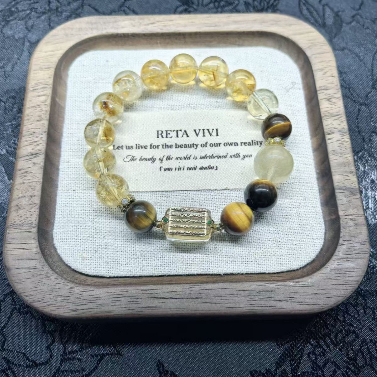 Natural Gold Rutilated Quartz Tiger Eye Crystal Beaded Bracelet thumbnail 3