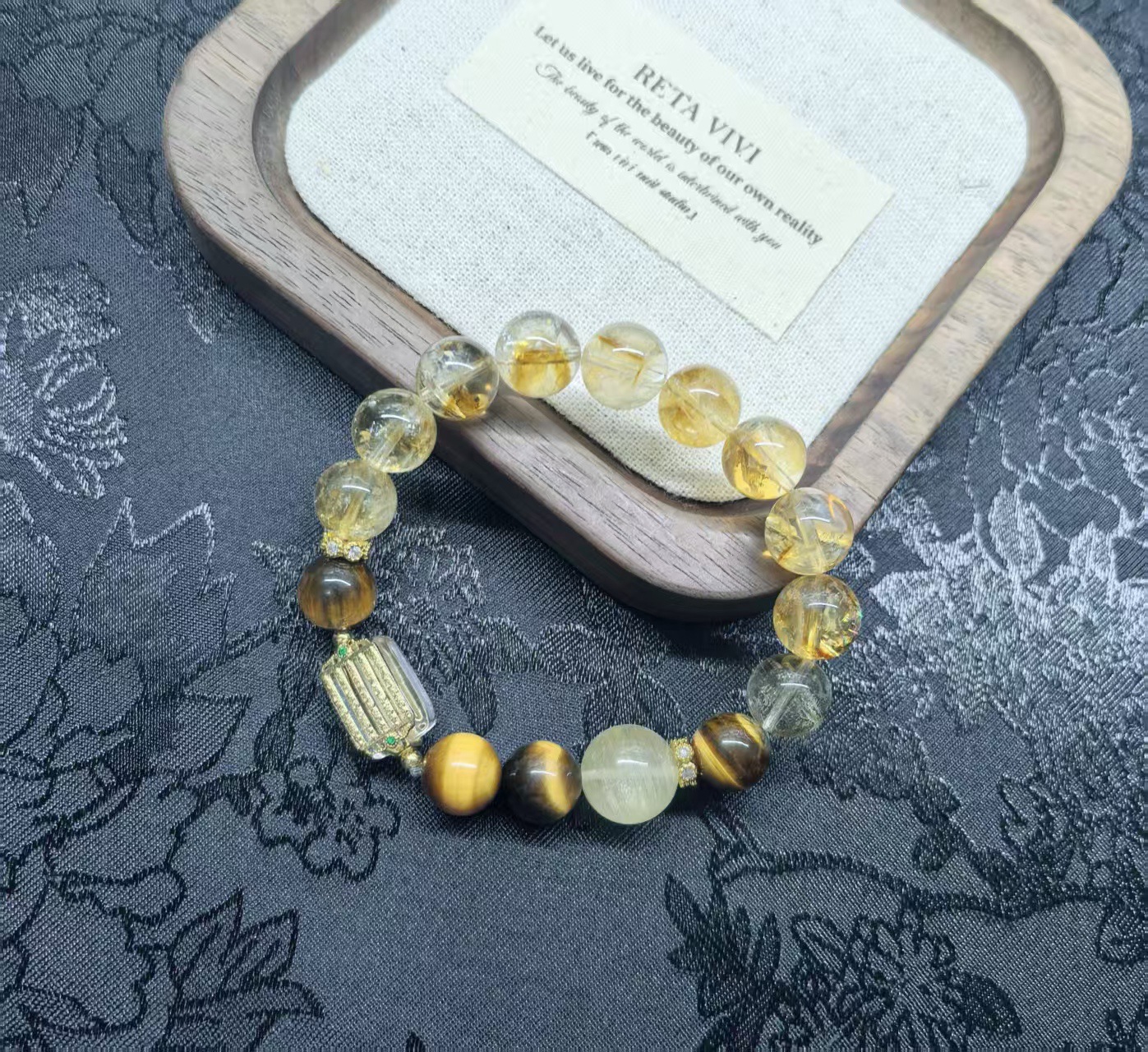 Natural Gold Rutilated Quartz Tiger Eye Crystal Beaded Bracelet thumbnail 6