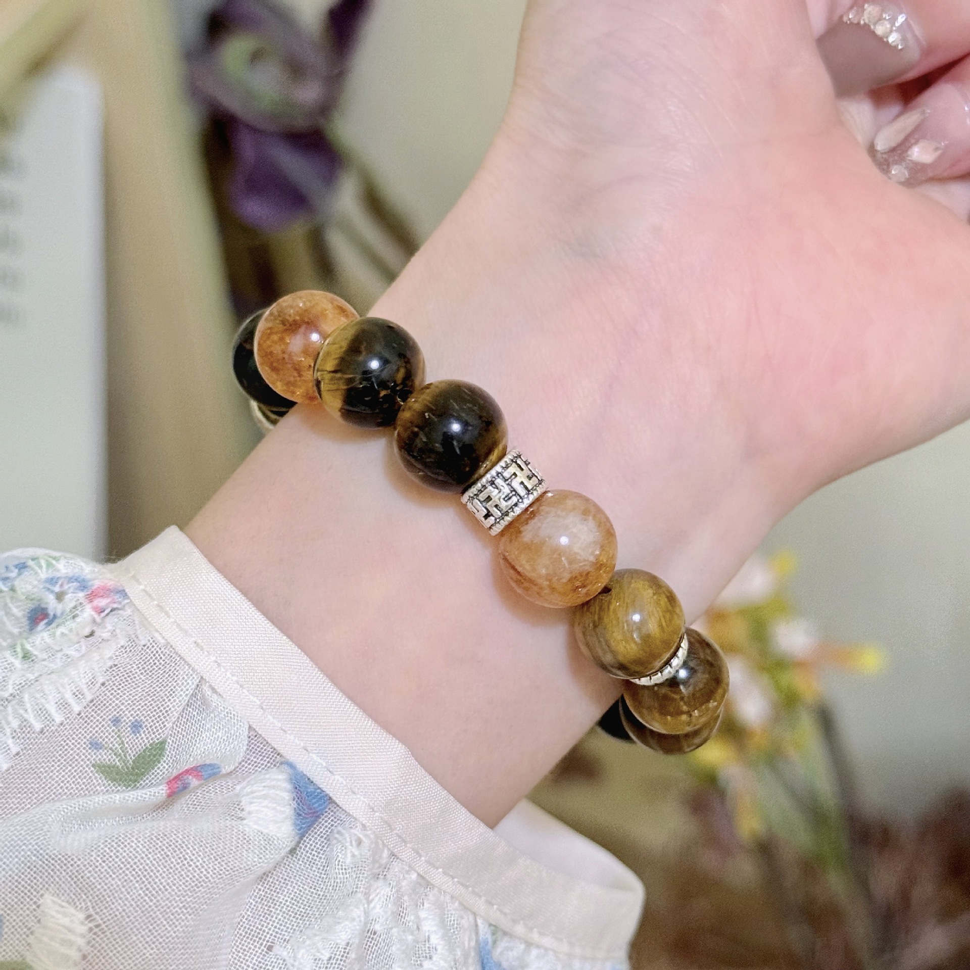 Citrine Tiger Eye Beaded Bracelet