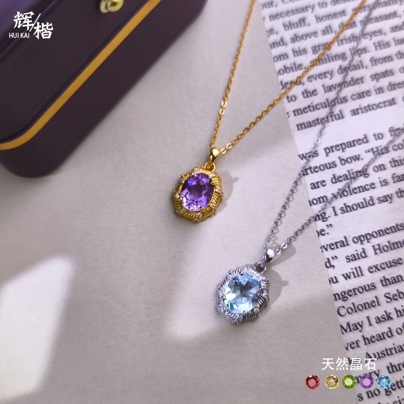 Natural Sterling Silver 925 Sterling Silver Garnet Topaz Crystal Pendant