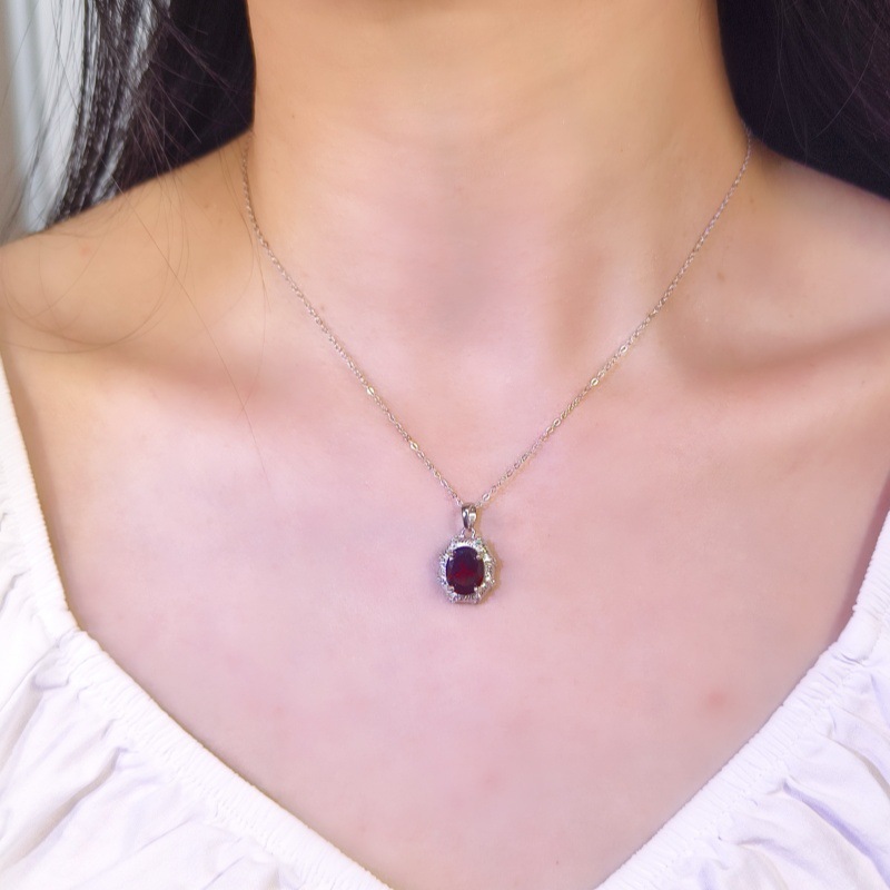 Natural Sterling Silver 925 Sterling Silver Garnet Topaz Crystal Pendant thumbnail 2