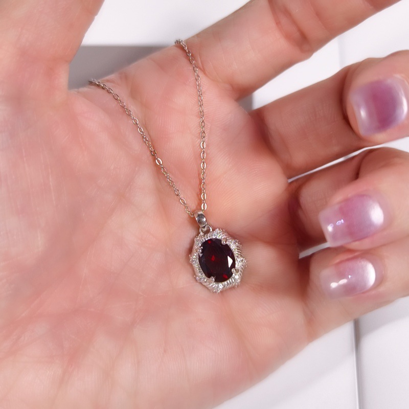 Natural Sterling Silver 925 Sterling Silver Garnet Topaz Crystal Pendant thumbnail 9