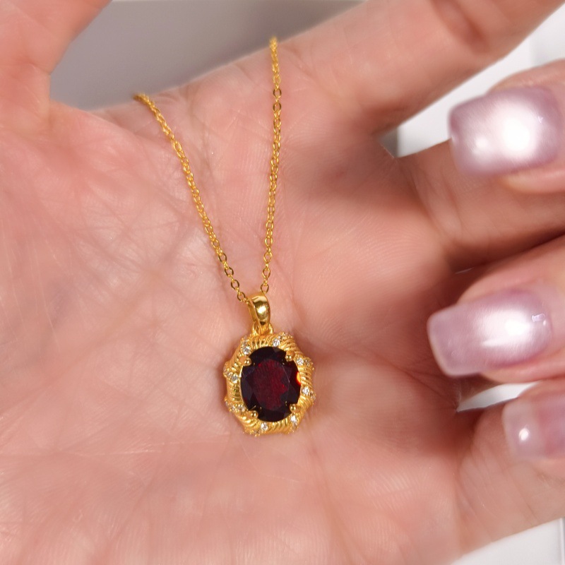 Natural Sterling Silver 925 Sterling Silver Garnet Topaz Crystal Pendant thumbnail 13