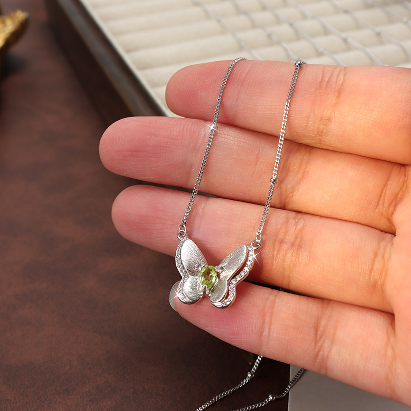 Natural Silver 925 Sterling Silver Crystal Butterfly Necklace thumbnail 3