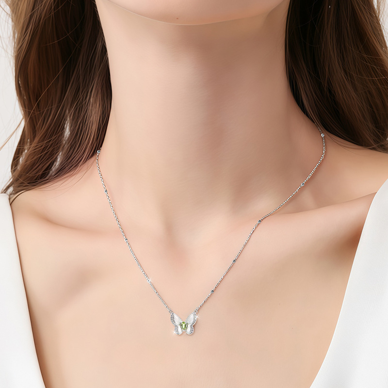 Natural Silver 925 Sterling Silver Crystal Butterfly Necklace thumbnail 4