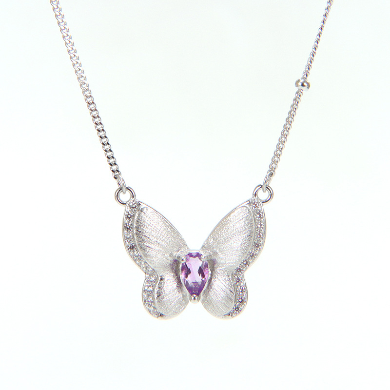Natural Silver 925 Sterling Silver Crystal Butterfly Necklace thumbnail 6
