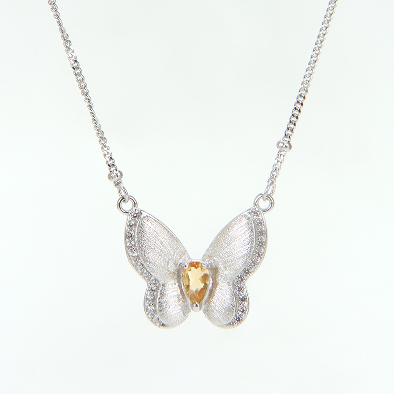 Natural Silver 925 Sterling Silver Crystal Butterfly Necklace thumbnail 7