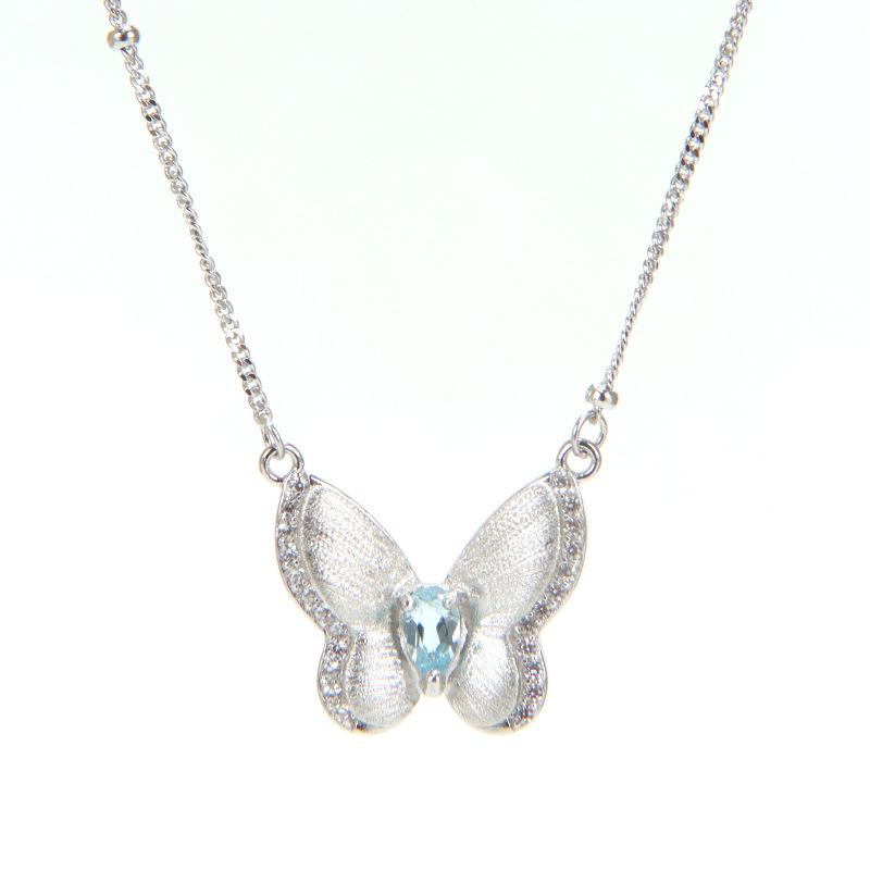 Natural Silver 925 Sterling Silver Crystal Butterfly Necklace thumbnail 8