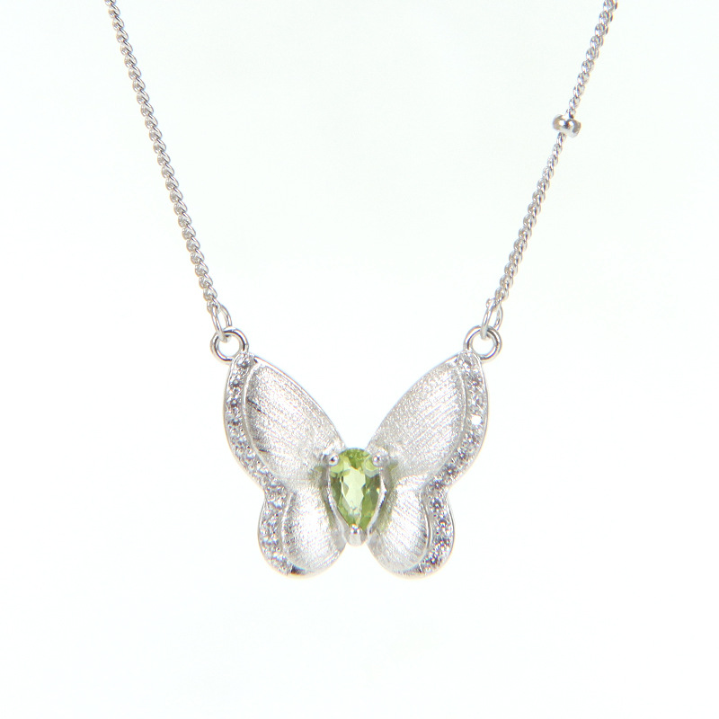 Natural Silver 925 Sterling Silver Crystal Butterfly Necklace thumbnail 9