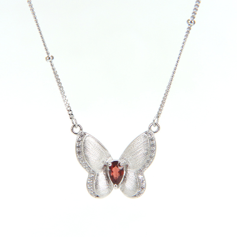 Natural Silver 925 Sterling Silver Crystal Butterfly Necklace thumbnail 10