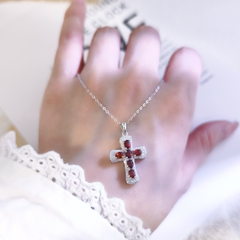 Natural Sterling Silver 925 Sterling Silver Cross Crystal Pendant thumbnail 2