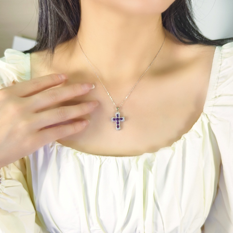 Natural Sterling Silver 925 Sterling Silver Cross Crystal Pendant thumbnail 4