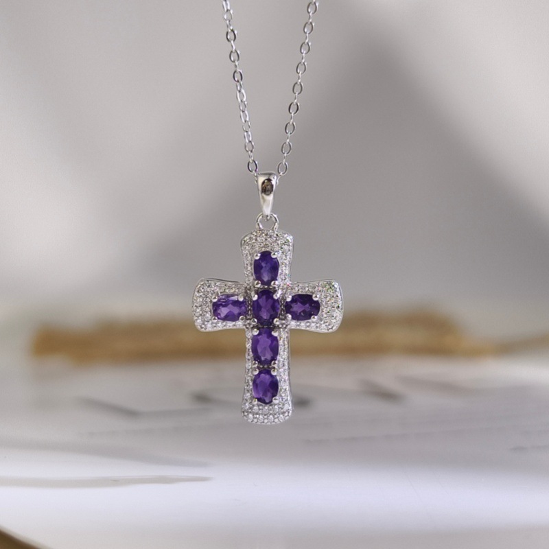 Natural Sterling Silver 925 Sterling Silver Cross Crystal Pendant thumbnail 6
