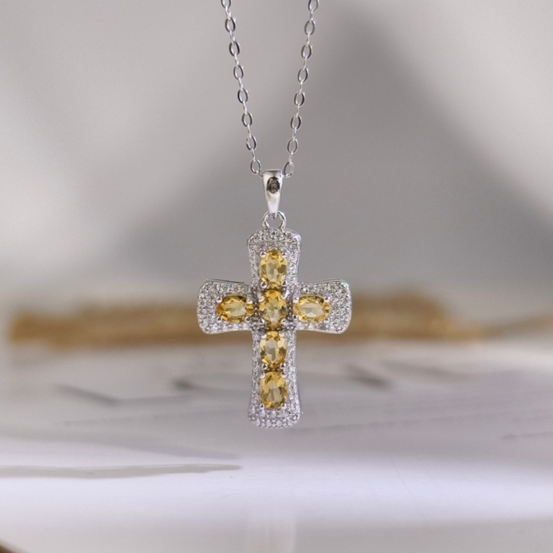 Natural Sterling Silver 925 Sterling Silver Cross Crystal Pendant thumbnail 7