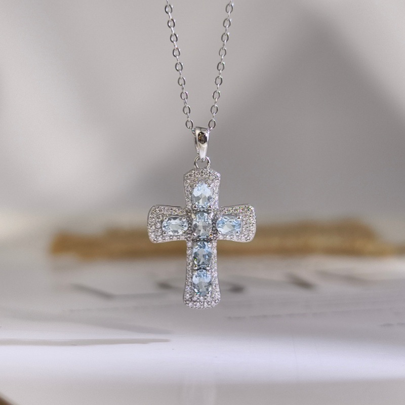 Natural Sterling Silver 925 Sterling Silver Cross Crystal Pendant thumbnail 8