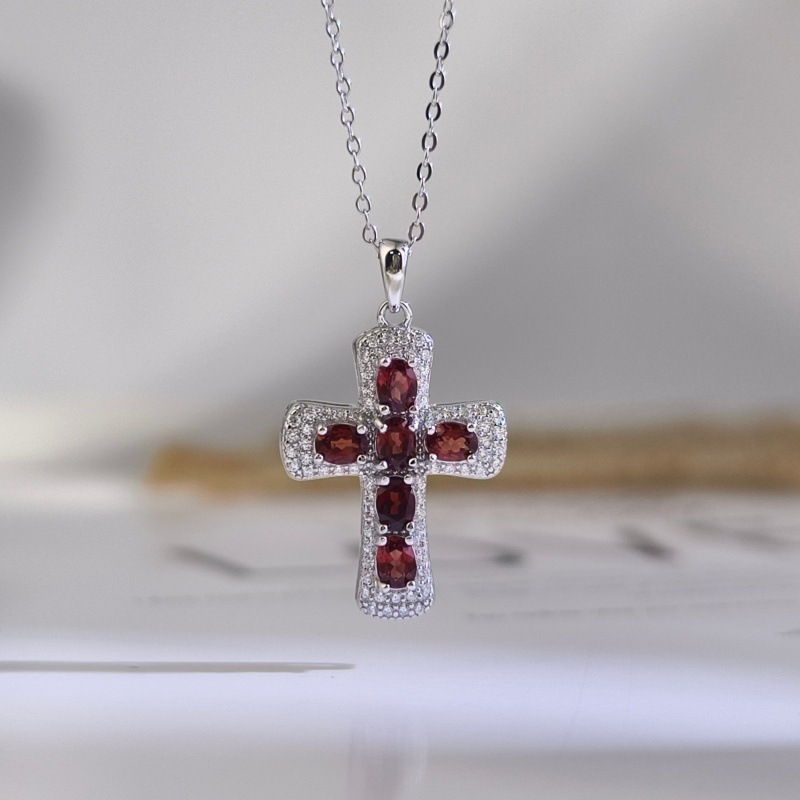 Natural Sterling Silver 925 Sterling Silver Cross Crystal Pendant thumbnail 10