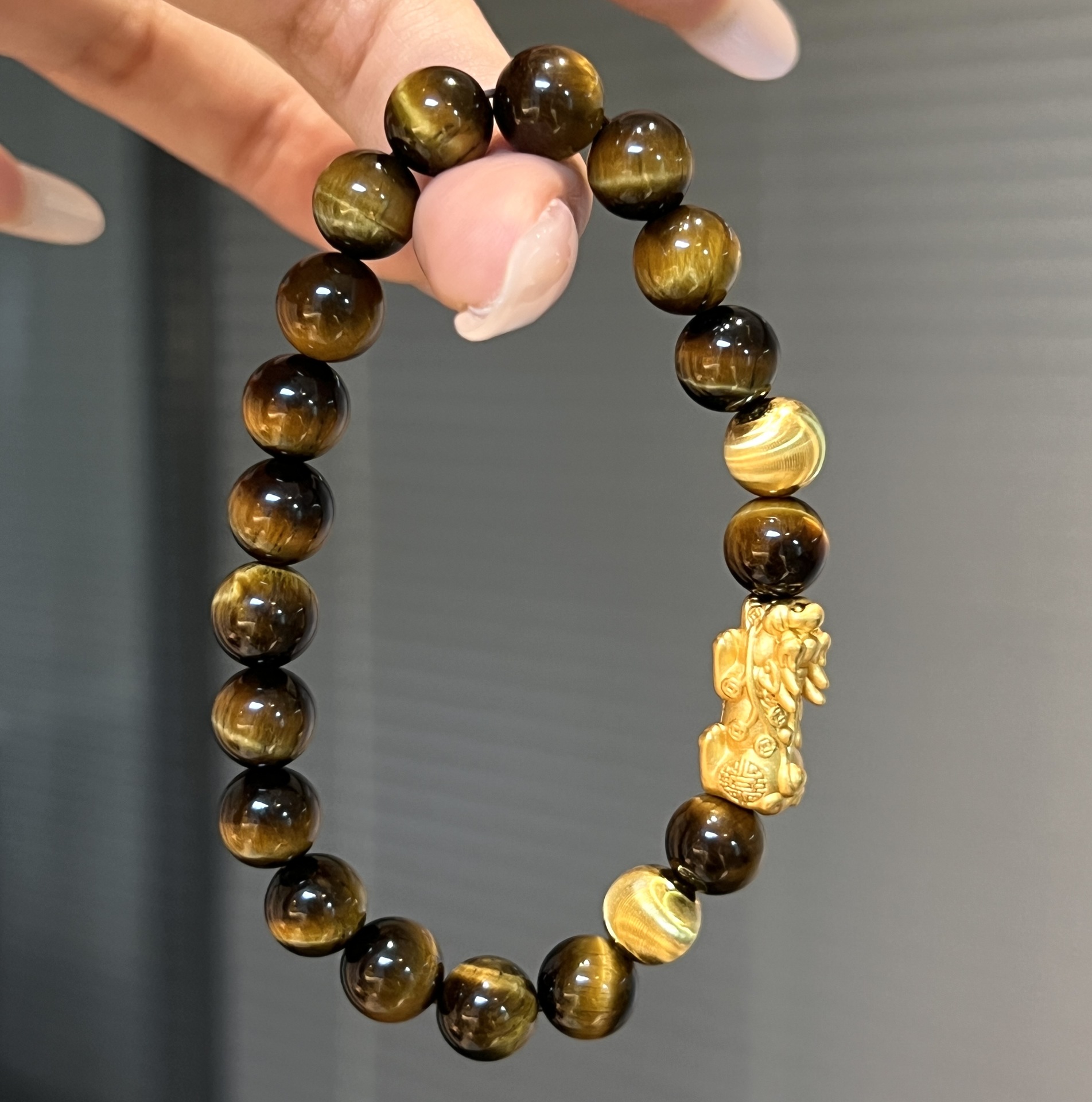 Silver 925 Sterling Silver Tiger Eye Pixiu Unique Design Beaded Bracelet thumbnail 2